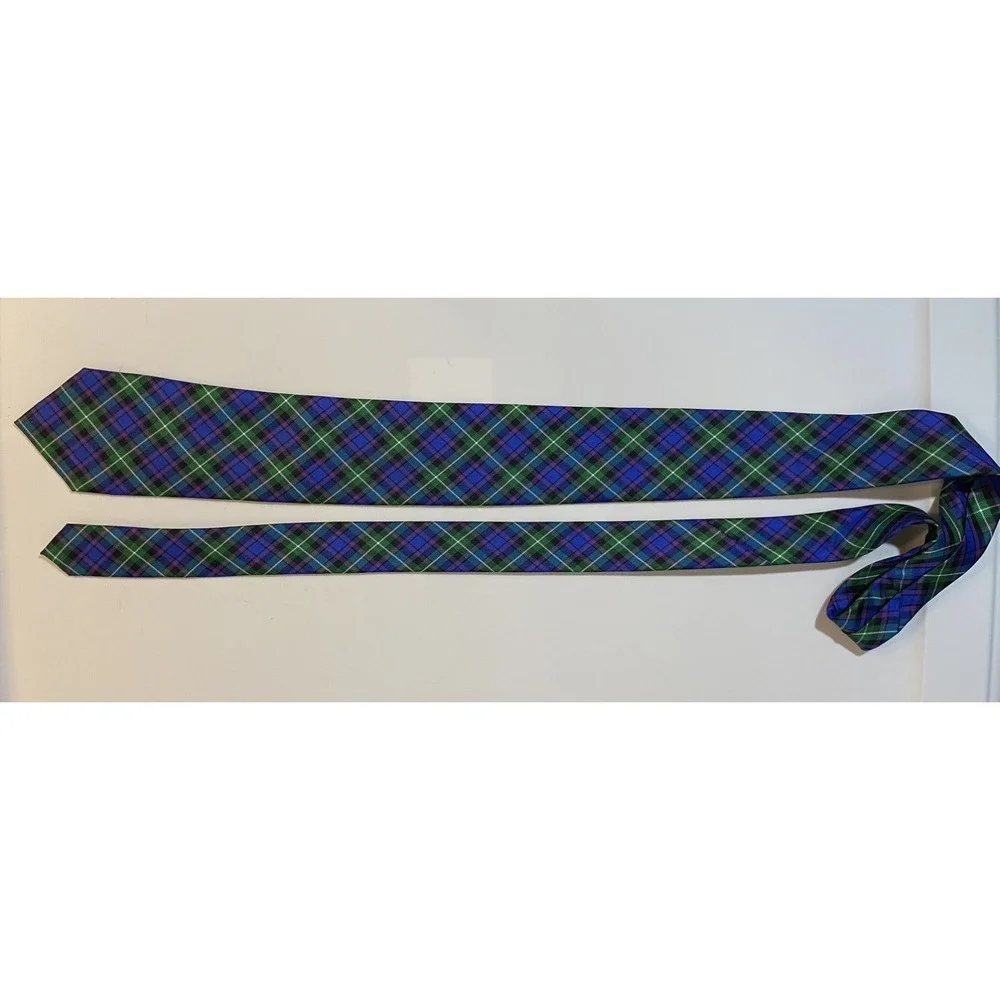 Croft‎ & Barrow Mens Classic 100% Silk NeckTie Plaid Tartan Blue Green - Picture 4 of 7
